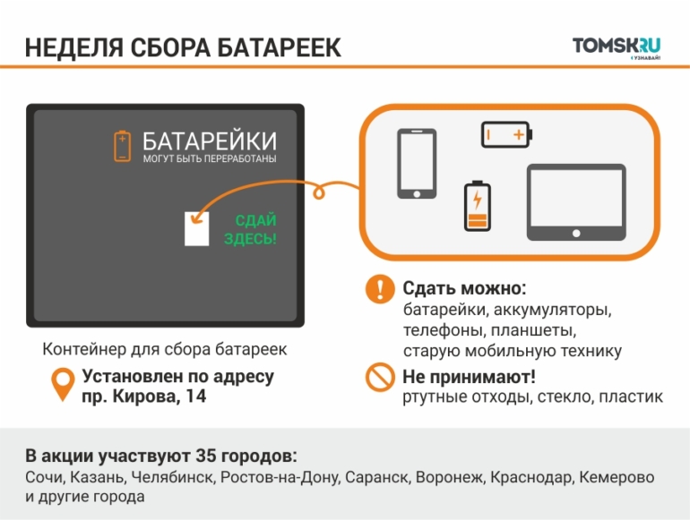 Томичи присоединились к федеральной акции по сдаче старых батареек