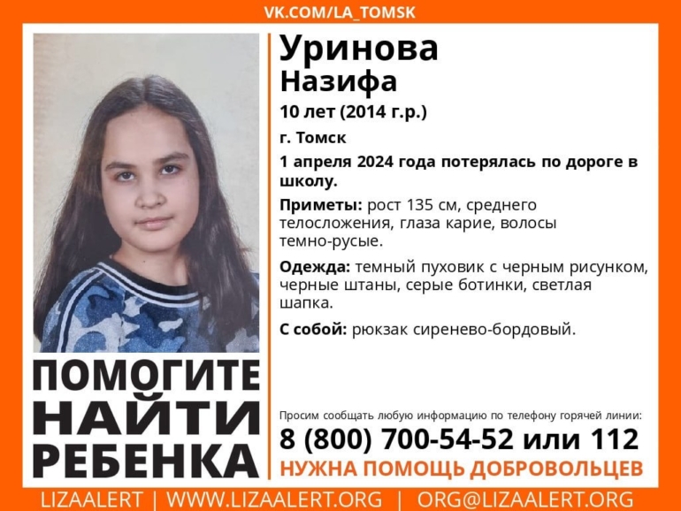 Пропавшую по дороге в школу десятилетнюю девочку ищут в Томске (обновлено)