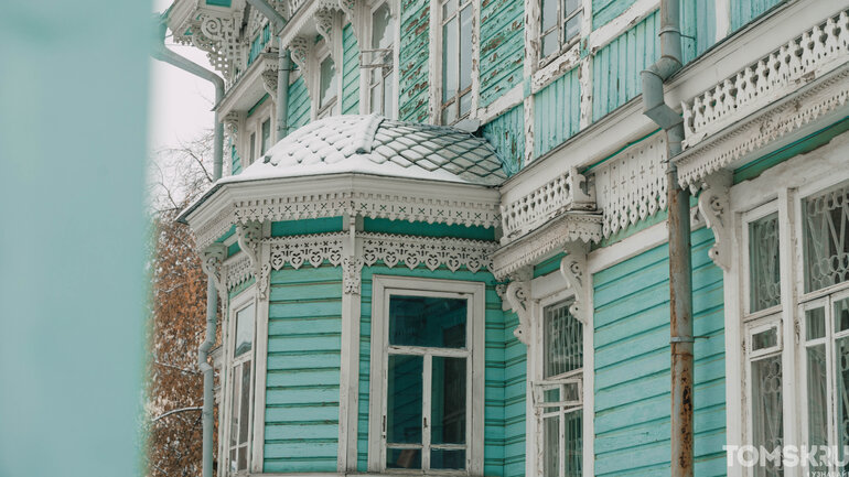 Первый снег в Томске: деревья, деревянные дома и одна кошка