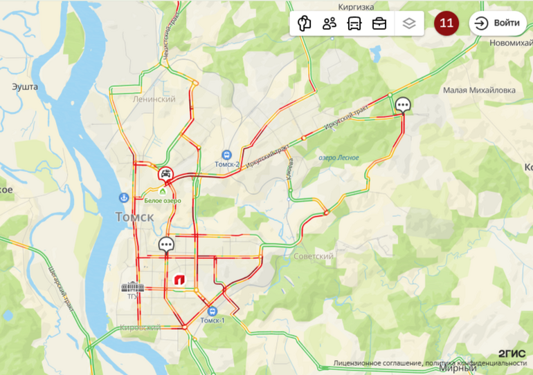 «Я хочу есть»: Томск встал в 11-бальных пробках