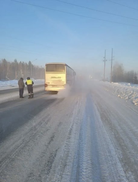 Томские гаишники спасли пассажиров автобуса, замерзшего на трассе при -43°C