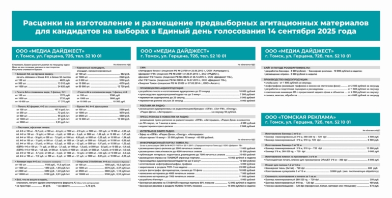 Политический прайс-2025. Группа компаний «Рекламный Дайджест»